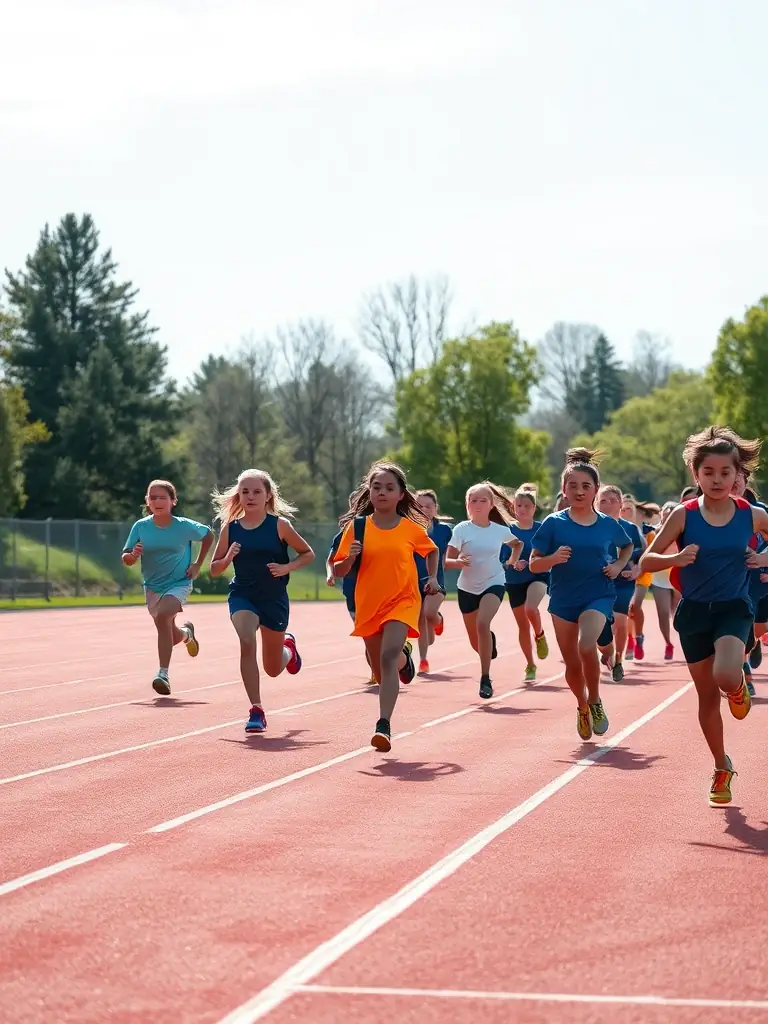A group of students participating in track and field events, showcasing the diverse athletic opportunities at ASS SPORTIVE COLLEGE ENSEIGNEMENT SECONDAIRE SOYAUX.