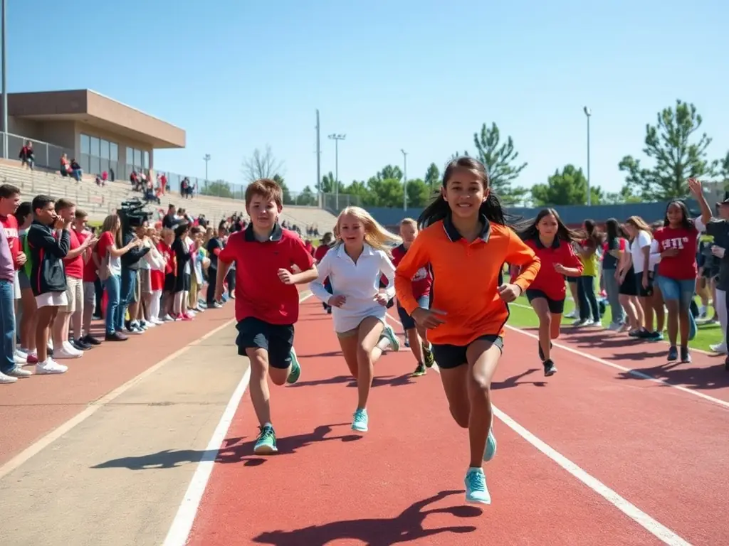 A dynamic image of students participating in track and field events, highlighting speed, agility, and competitive spirit.