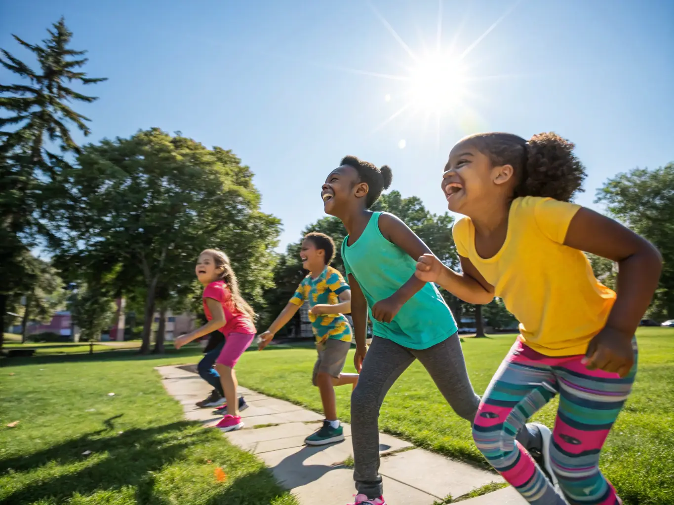A group of children laughing and enjoying themselves during a sports activity, emphasizing the fun and inclusive environment of ASS SPORTIVE COLLEGE ENSEIGNEMENT SECONDAIRE SOYAUX.
