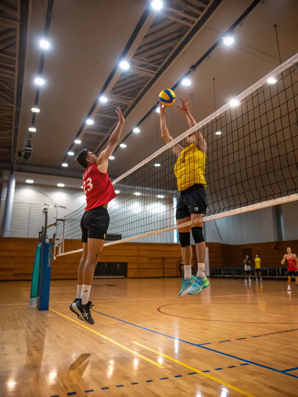 A photo of students engaged in a volleyball match, demonstrating the inclusive and engaging sports environment at ASS SPORTIVE COLLEGE ENSEIGNEMENT SECONDAIRE SOYAUX.